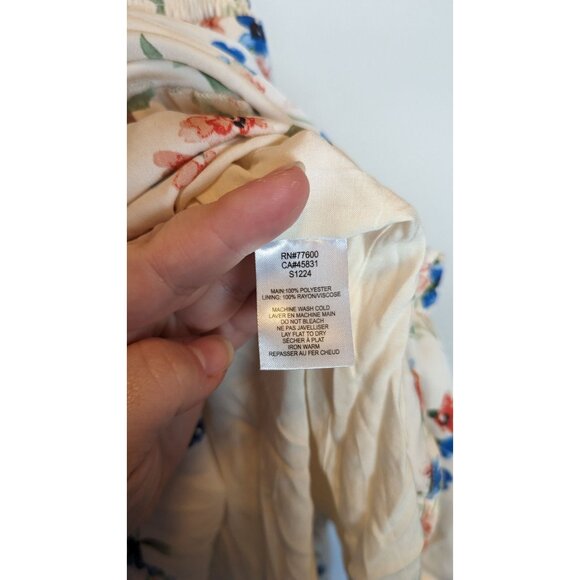 Saltwater Luxe Floral Print Smocked Waist Mini Dress With Tie Sleeves & Back L - Picture 4 of 5